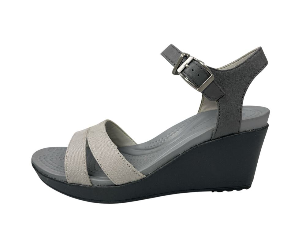 Crocs Leigh II Women's Beige Round Open Toe Ankle Strap Wedge Sandals Size 8
